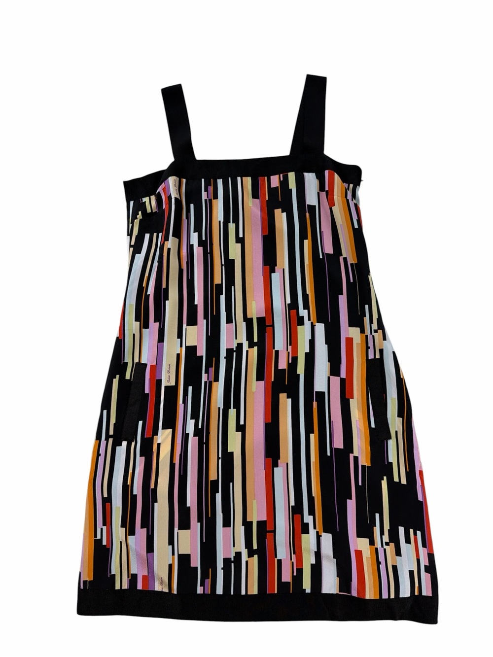 Julie Brown Black Multi-Stripe Sleeveless 100% Silk Dress Size 6
